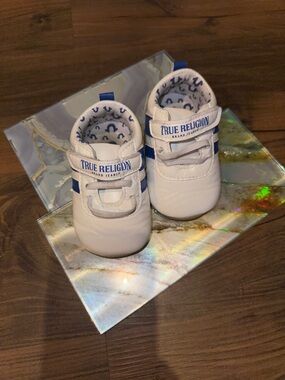 True Religion White with Blue Trim Baby Walker Sneakers